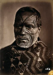 Portræt af en maori med tatoveret ansigt, ca.1886-88